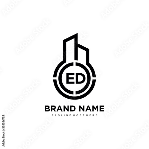 ED initial letter building with circle logo vector.