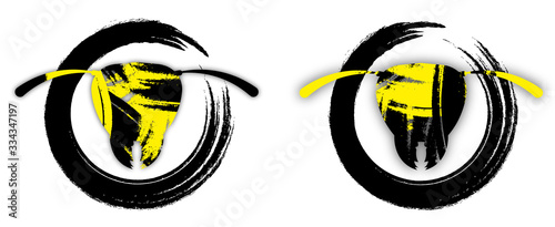 brutal wasp logo in black and yellow colors in the style of splash, painted with paint. Isolated vector on transparent background