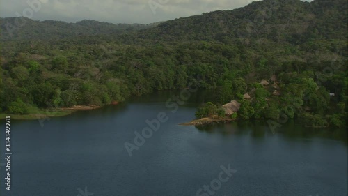 Wide view of the Chagres River, Embera indigenous tribe, an ecological reserve of Green Forest and tour of the indigenous population photo