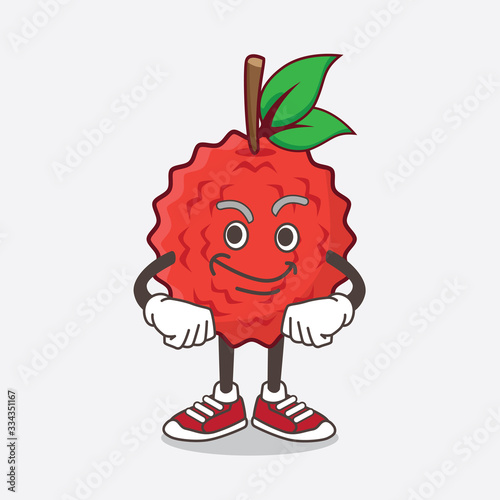 Lychee Fruit cartoon mascot character with smirking face