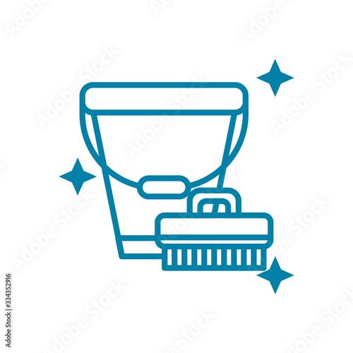 cleaning brush and bucket icon, line style