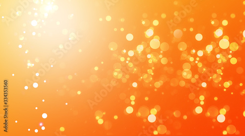 abstract orange background with bokeh lights and sunlight, panoramic background with copy space