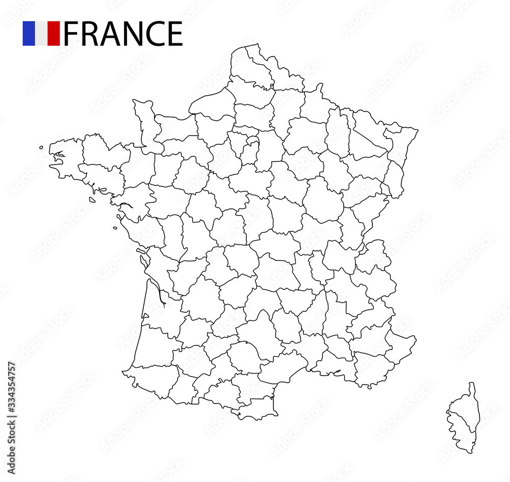 France map, black and white detailed outline regions of the country. Vector illustration