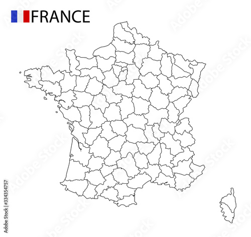 France map  black and white detailed outline regions of the country. Vector illustration