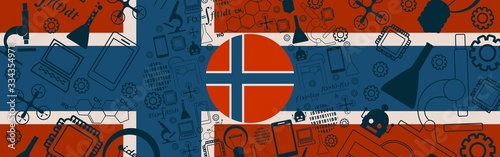 Innovation and technology concept. Circle frame with thin line icons. Flag of the Norway