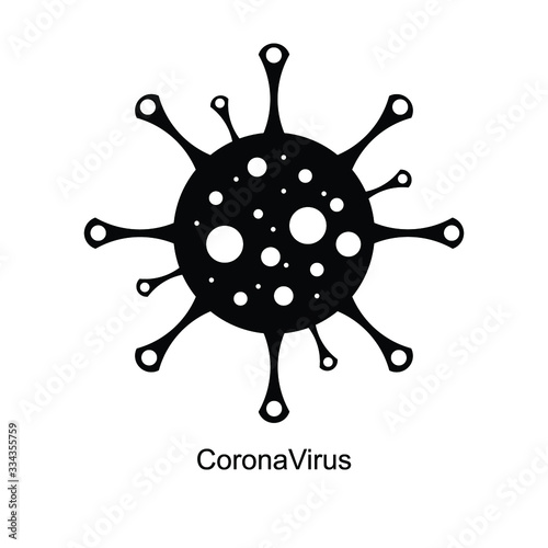 Coronavirus 2019-nCoV. Corona virus icon. Black on white background isolated. pathogen respiratory infection ( flu outbreak). influenza pandemic. virion of Corona-virus. Vector