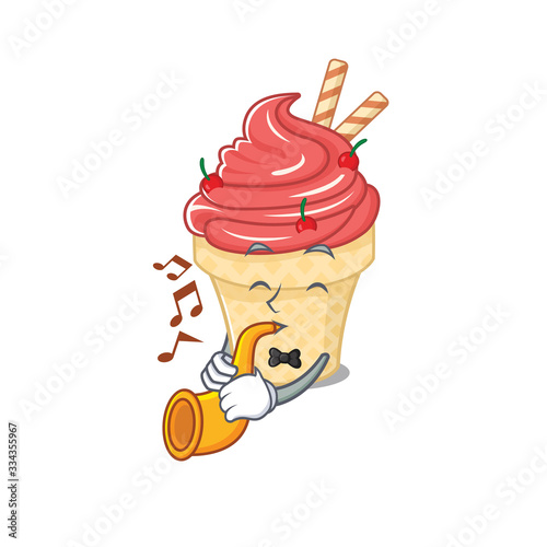 Cherry ice cream cartoon character design playing a trumpet