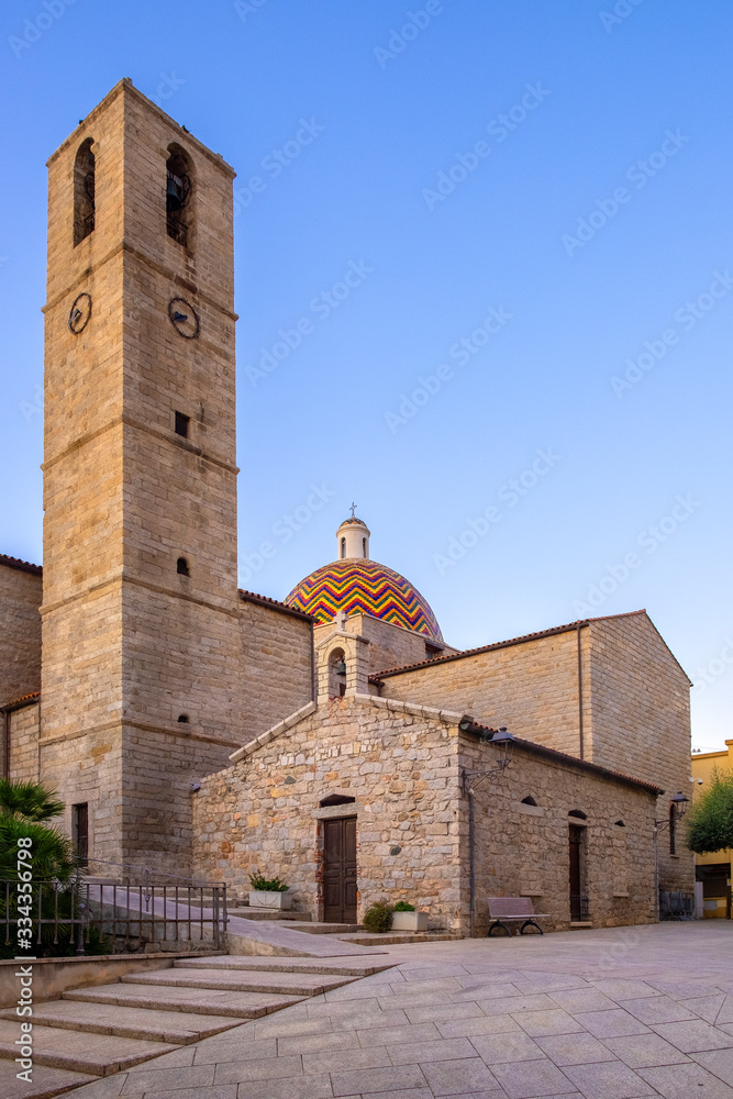 Olbia, Italy - XVIII century St. Paul Apostle Church - Chiesa di San Paolo Apostolo - and St. Cross oratory - Oratorio di Santa Croce - in the historic old town quarter