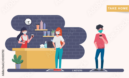 People maintain social distancing. Stop covid-19 coronavirus. Take home shopping.
