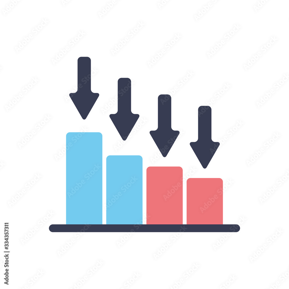 stock market crash concept, graphic bar chart with arrows down icon, flat style stock market crash concept, graphic bar chart with arrows down icon, flat style