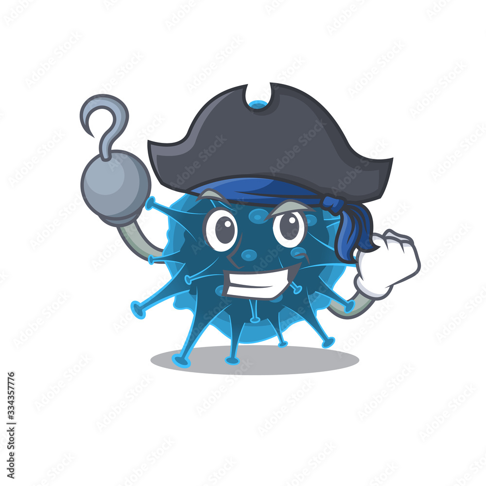Cool moordecovirus in one hand Pirate cartoon design style with hat