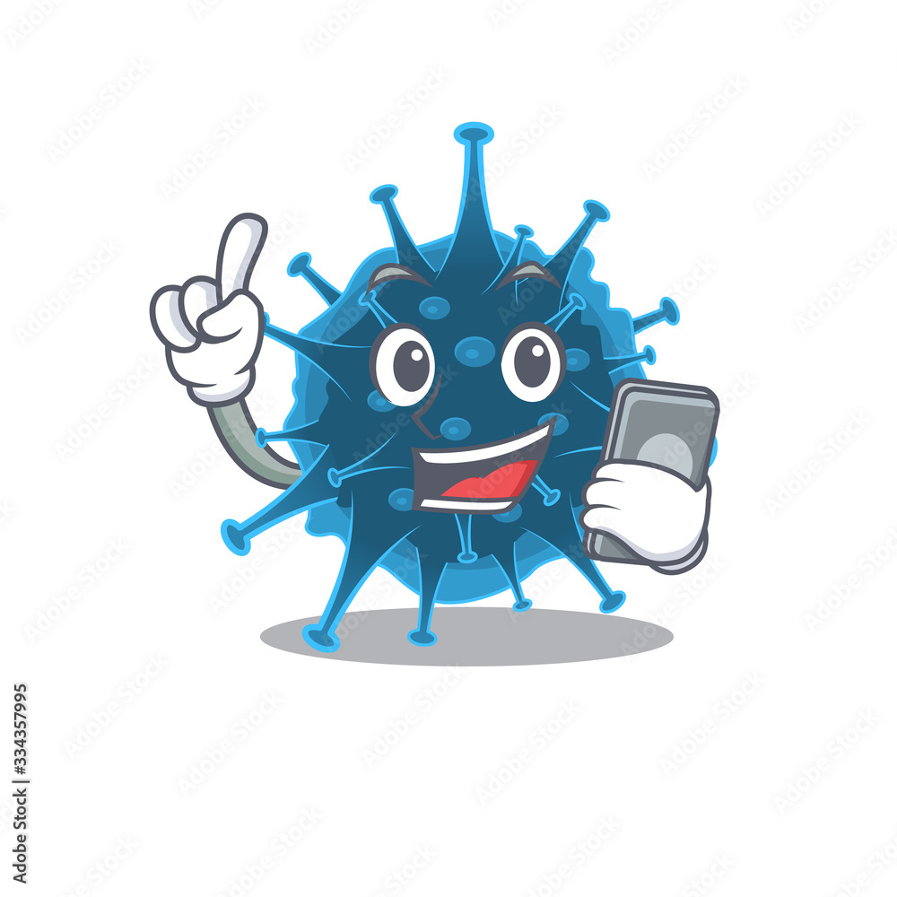 Mascot design of moordecovirus speaking on phone