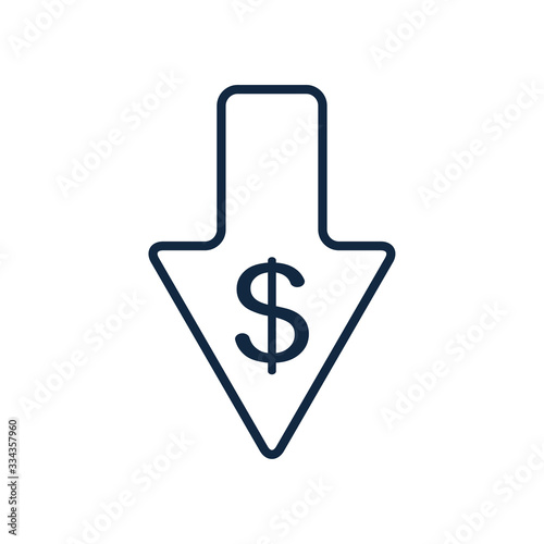 arrow down with money symbol icon, line style