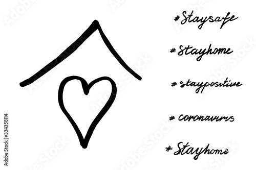 Stay Home hand lettering. Hashtag and slogan for self isolation to stop spread of coronavirus.