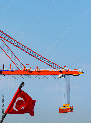 Port cargo crane, ship and container, Mersin, Turkey
