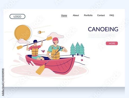Canoeing vector website landing page design template