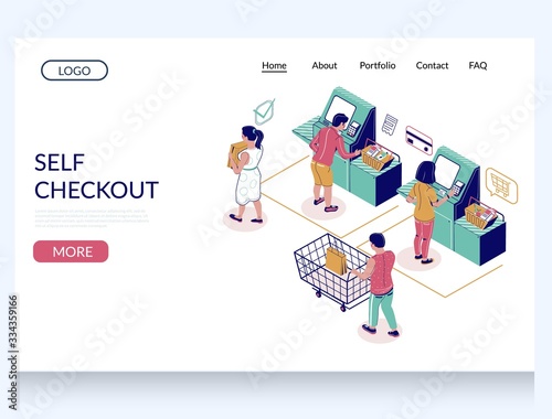 Self checkout vector website landing page design template