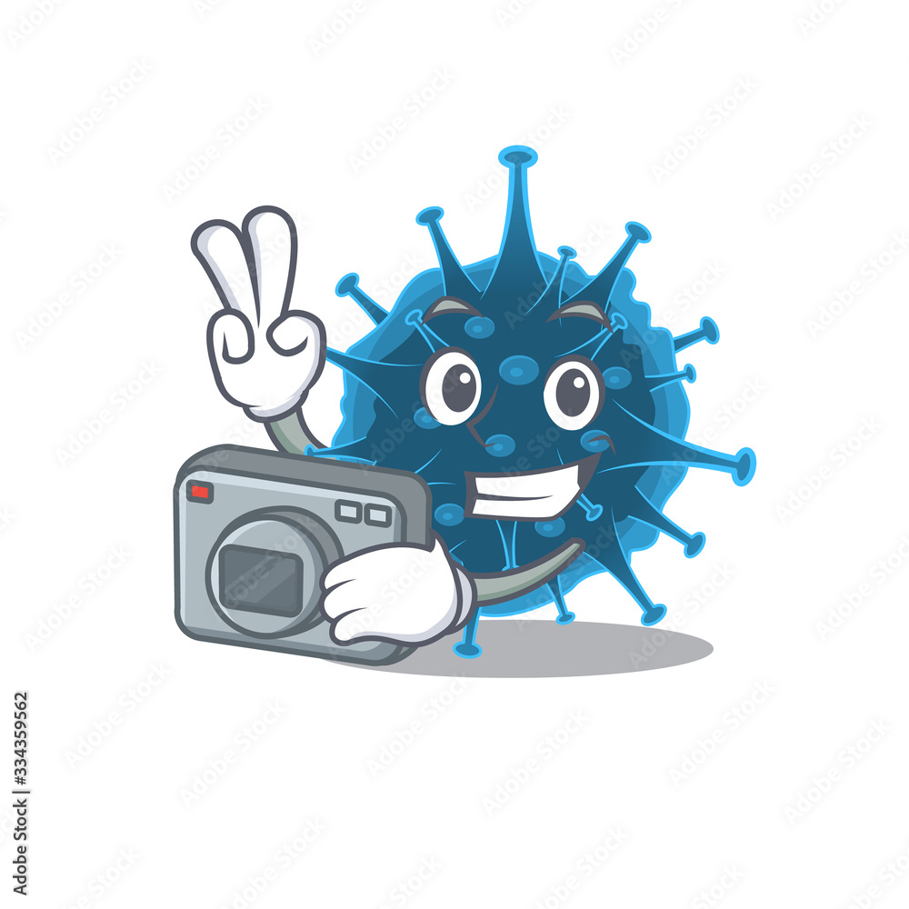 Moordecovirus mascot design as a professional photographer with a camera Moordecovirus mascot design as a professional photographer with a camera