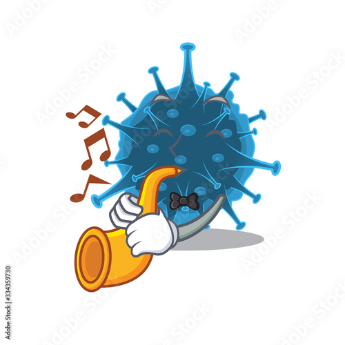 Moordecovirus cartoon character design playing a trumpet © kongvector