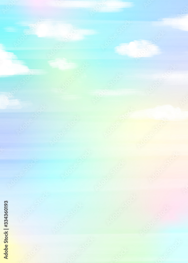 ファンシーな虹色の青空背景イラスト