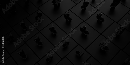 3d render illustration of the toilet on a black geometric background. Patterned black toilet