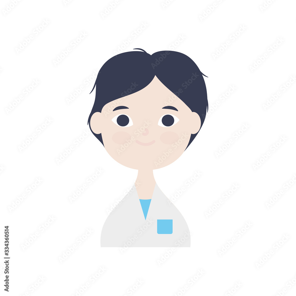 cartoon doctor smiling icon, flat style