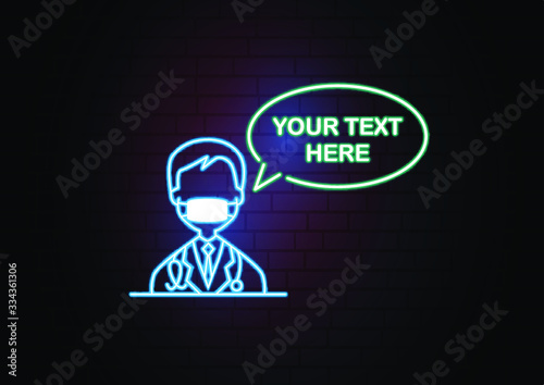 Neon light health sign, multicolored extra glowing font. Exclusive swatch color control.