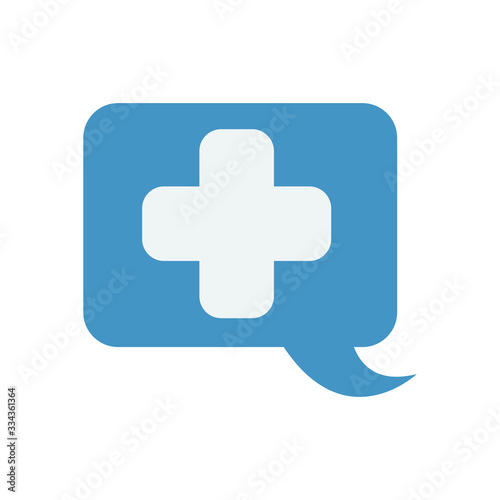 speech bubble with medical cross icon, flat style