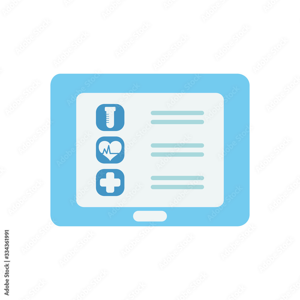 doctor online concept, tablet with medical report on screen icon, flat style doctor online concept, tablet with medical report on screen icon, flat style