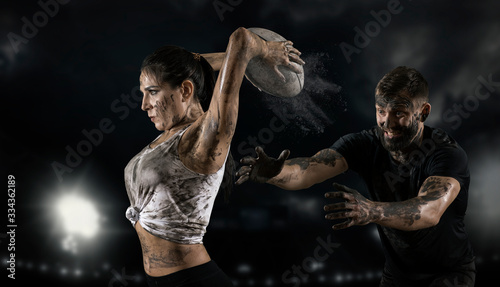 Photography Handsome rugby woman player in action