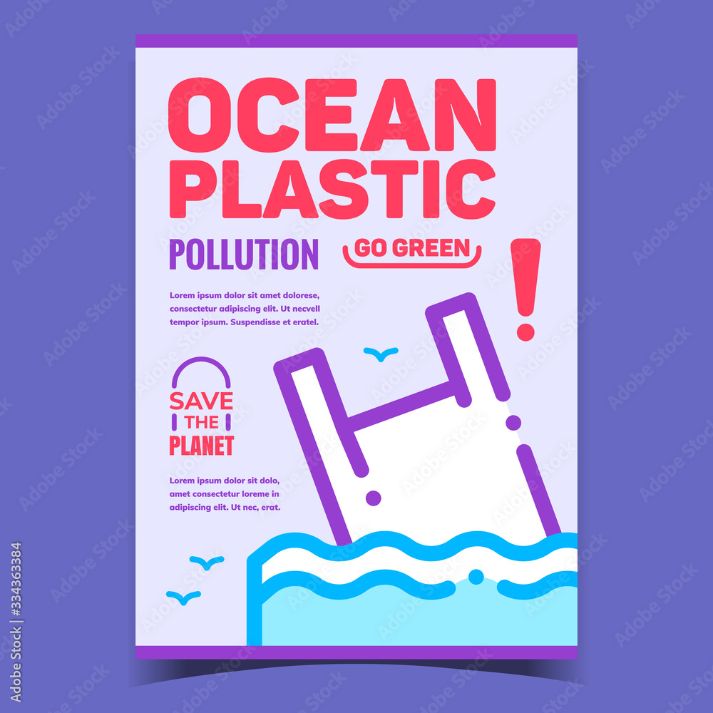 Ocean Plastic Pollution Creative Banner Vector. Discarded Carrier Bag ...