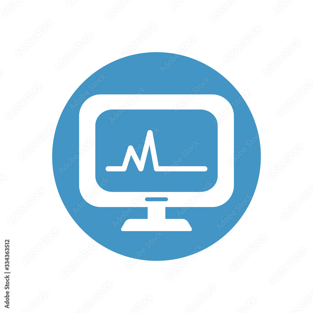 computer with cardio monitor on screen, block style computer with cardio monitor on screen, block style