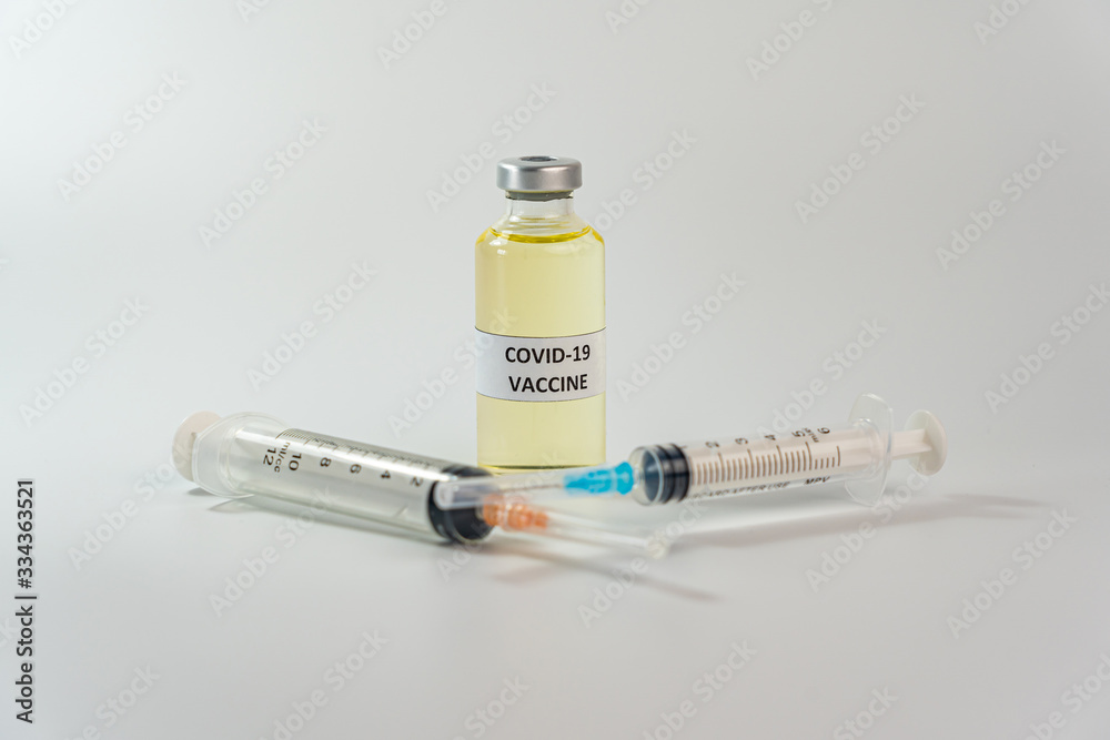 Covid-19 vaccine concept on the white background Covid-19 vaccine concept on the white background