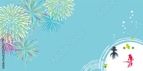金魚と花火　背景イラスト