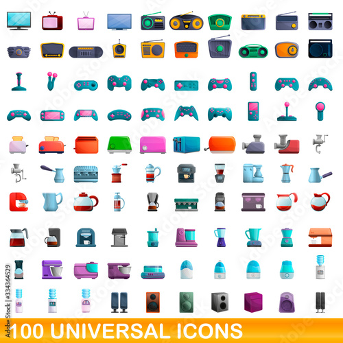 100 universal icons set. Cartoon illustration of 100 universal icons vector set isolated on white background