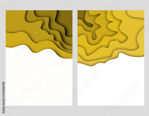 Abstract golden paper cut background for book cover, flyer, business advertising, vector illustration.