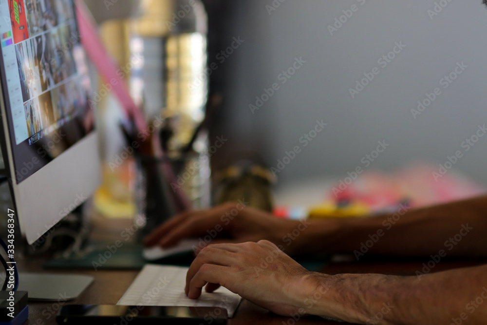 Business man working online at home because of covid-19. Work from home concept. Selective focus. Business man working online at home because of covid-19. Work from home concept. Selective focus.