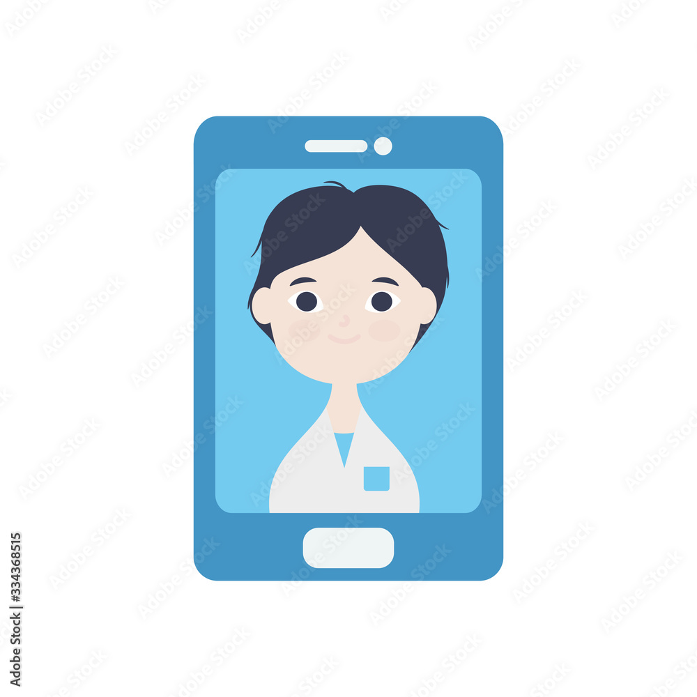 health online concept, smartphoe with cartoon doctor on screen icon, flat style health online concept, smartphoe with cartoon doctor on screen icon, flat style