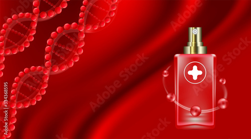Beauty product ad design, red cosmetic container with collagen solution advertising background ready to use, luxury skin care banner, illustration vector.