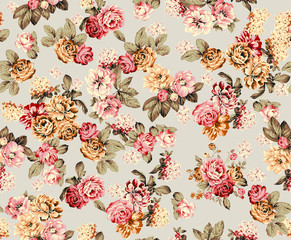 Ingelijste posters Oranje patronen Shabby chic rozen en tulpen  © MahalakshmiSaraswati