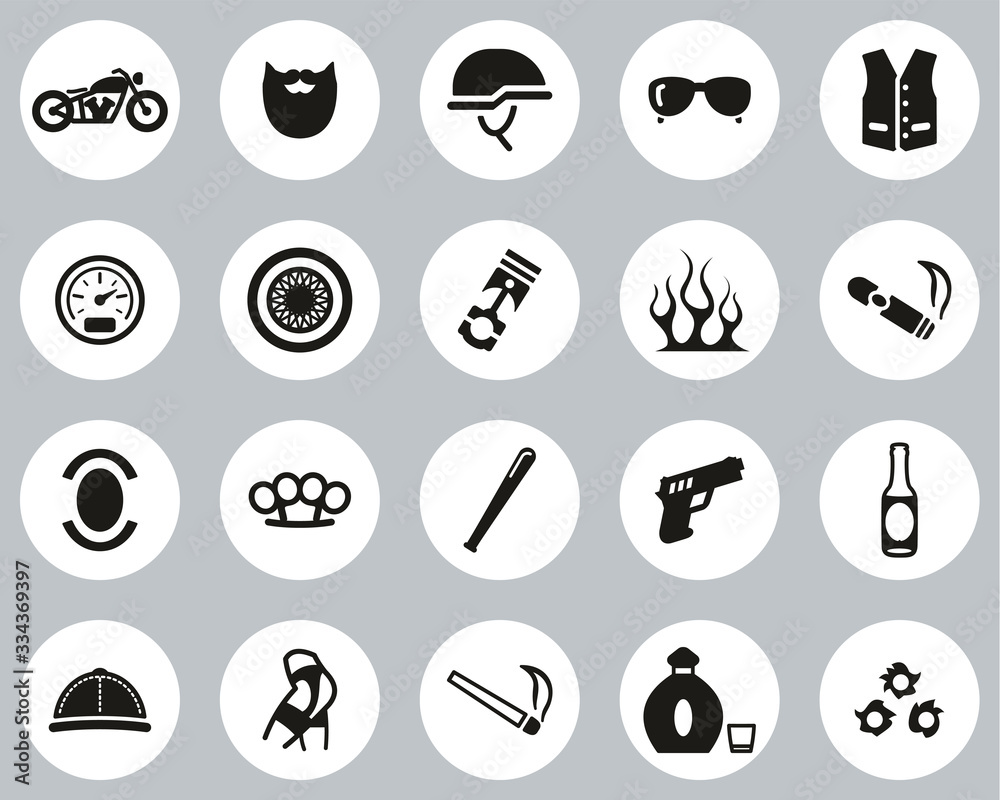 Motorcycle Club Or Motorcycle Gang Icons Black & White Flat Design Circle Set Big Motorcycle Club Or Motorcycle Gang Icons Black & White Flat Design Circle Set Big