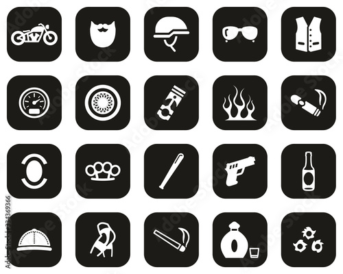 Motorcycle Club Or Motorcycle Gang Icons White On Black Flat Design Set Big