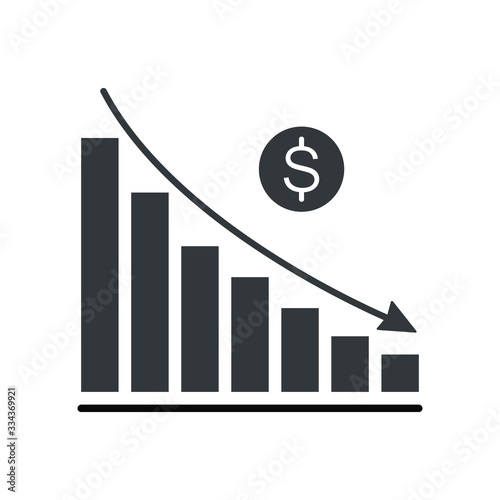 decrease money icon, decrease in marketing targets, thin line symbol on white background . vector illustration. eps 10