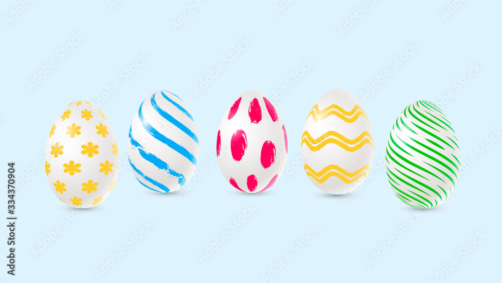 Vector easter decorated eggs in realistic 3d style.