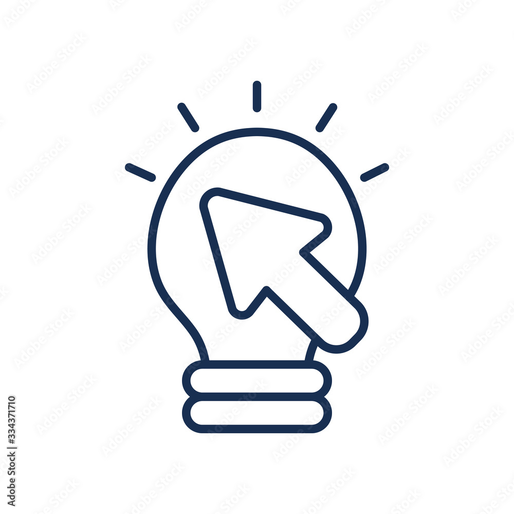 education online, bulb light with cursor icon, line style education online, bulb light with cursor icon, line style
