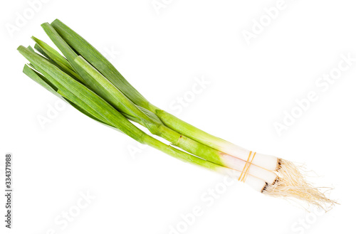 bunch of green spring garlic isolated on white