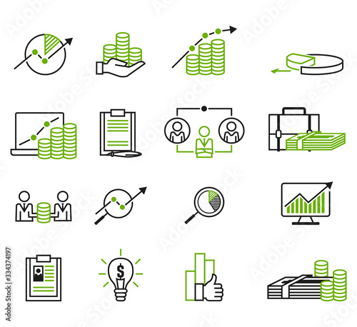 A collection of icons about the economy that is unstable because of the corona virus. Covid-19