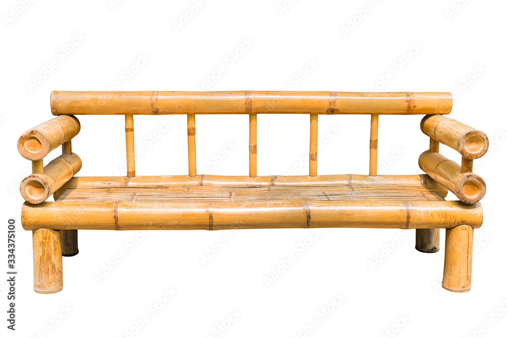 Bamboo wood bench isolated on white background. Long bamboo wooden armchair isolated