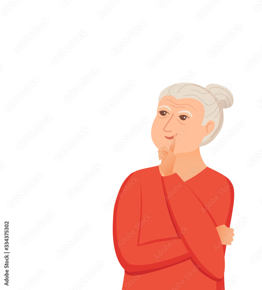Old woman thinking with question marks. Vector illustration Old woman thinking with question marks. Vector illustration
