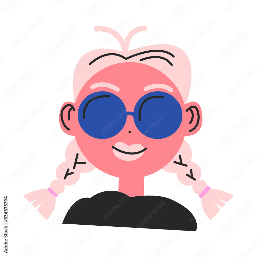 Face of woman with blond hair in blue sunglasses vector illustration